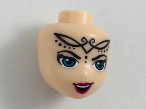 Mini Doll, Head Friends with Dark Turquoise Eyes, Open Mouth Smile and Elves Tribal Pattern (Noctura)