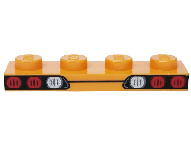 Plate 1 x 4 with Red Taillights and Silver Reverse Lights on Black Background Pattern