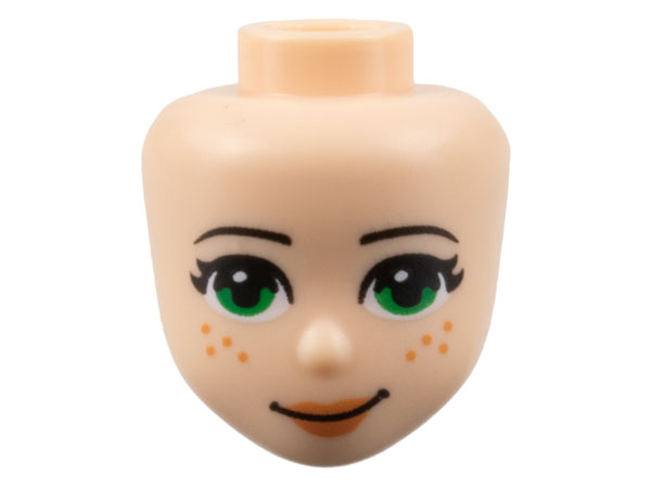 Mini Doll, Head Friends with Thin Black Eyebrows, Green Eyes, Nougat Lips and 8 Freckles, and Lopsided Closed Mouth Smile Pattern