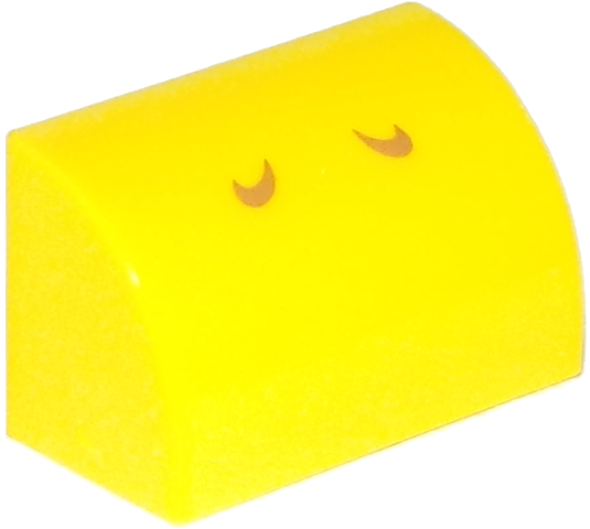 Slope, Curved 1 x 2 with Bottom Stud Holder with 2 Dark Orange Curved Lines Pattern (Super Mario Baby Yoshi / Koopa Troopa / Paratroopa / Yellow Yoshi Nostrils)