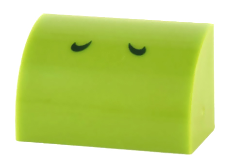 Slope, Curved 1 x 2 with Bottom Stud Holder with 2 Dark Green Curved Lines Pattern (Super Mario Yoshi Nostrils)