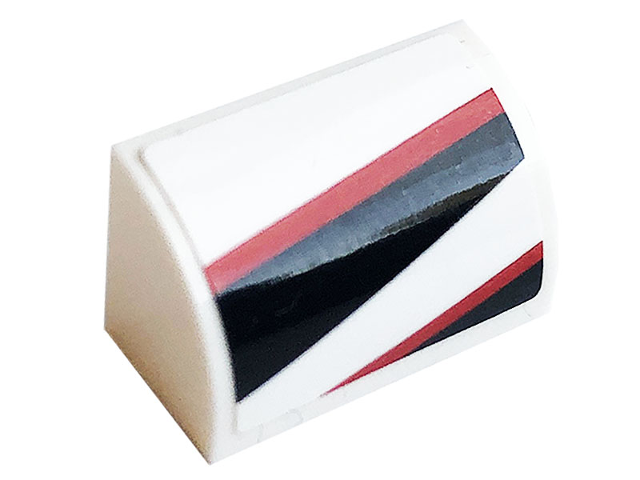Slope, Curved 1 x 2 with Bottom Stud Holder with Black and Red Stripes Pattern Model Left Side (Sticker) - Set 76896