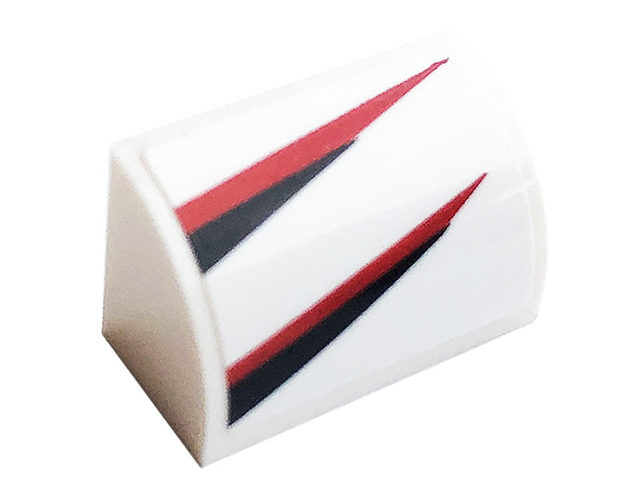 Slope, Curved 1 x 2 with Bottom Stud Holder with Black and Red Stripe Pattern Model Left Side (Sticker) - Set 76896