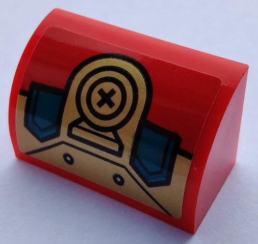 Slope, Curved 1 x 2 with Bottom Stud Holder with Gold and Dark Turquoise Hull Plates and Circles Pattern (Sticker) - Set 80012