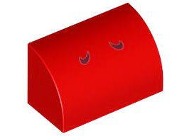 Slope, Curved 1 x 2 with Bottom Stud Holder with 2 Dark Red Curved Lines Pattern (Super Mario Red Yoshi Nostrils)