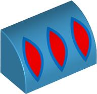 Slope, Curved 1 x 2 with Bottom Stud Holder with 3 Red Pointed Ovals with Blue Outline Pattern (BrickHeadz Snow White Sleeve)