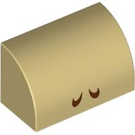 Slope, Curved 1 x 2 with Bottom Stud Holder with 2 Reddish Brown Curved Lines Pattern (Super Mario Cranky Kong / Diddy Kong / Dixie Kong Nostrils)