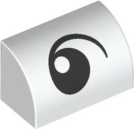 Slope, Curved 1 x 2 with Bottom Stud Holder with Black and White Eye Looking Right Pattern