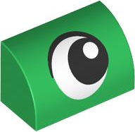 Slope, Curved 1 x 2 with Bottom Stud Holder with Black and White Eye Looking Left Pattern