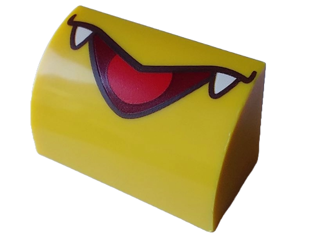 Slope, Curved 1 x 2 with Bottom Stud Holder with Black and Dark Red Pointed Open Mouth, White Fangs and Red Tongue Pattern (Super Mario Kamek Lower Face)