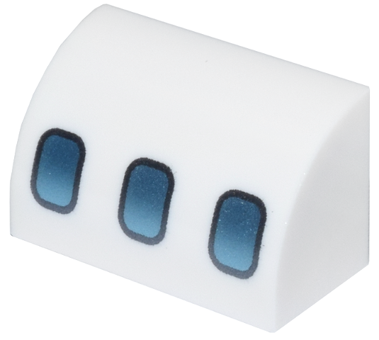 Slope, Curved 1 x 2 with Bottom Stud Holder with Dark Silver and Metallic Light Blue Airplane Windows Pattern