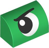 Slope, Curved 1 x 2 with Bottom Stud Holder with Black and White Eye Looking Right with Eyebrow Pattern