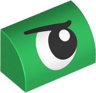 Slope, Curved 1 x 2 with Bottom Stud Holder with Black and White Eye Looking Left with Eyebrow Pattern