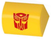 Slope, Curved 1 x 2 with Bottom Stud Holder with Red Robot Mask Transformers Autobot Symbol Pattern (BrickHeadz Bumblebee Vehicle Hood)
