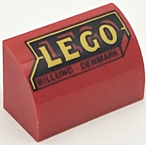 Slope, Curved 1 x 2 with Vintage LEGO Logo with Black 'BILLUND' and 'DENMARK' Pattern (Set 4000046)