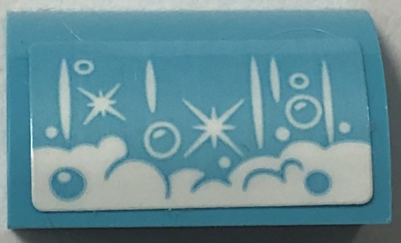 Slope, Curved 1 x 2 with Bottom Stud Holder with Waterfall with Bubbles and White Foam Pattern (Sticker) - Set 41717