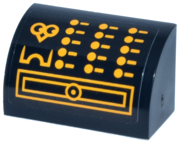 Slope, Curved 1 x 2 with Bottom Stud Holder with Cash Register, Bright Light Orange Owl Eyes, Buttons and Rectangle Drawer Pattern (Sticker) - Set 76457