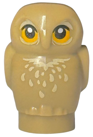 Owl, Small with Bright Light Orange Eyes and Tan Feathers Pattern
