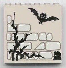 Brick 1 x 6 x 5 with Stone, Twig and Bat Pattern (Sticker) - Set 1382