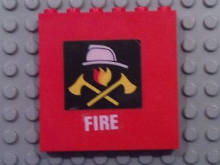 Brick 1 x 6 x 5 with Fire Logo and White 'FIRE' Pattern (Stickers) - Set 7240