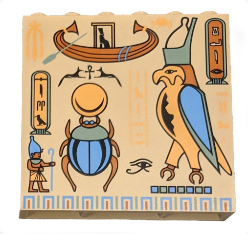 Brick 1 x 6 x 5 with Hieroglyphs, Scarab and Bird Pattern