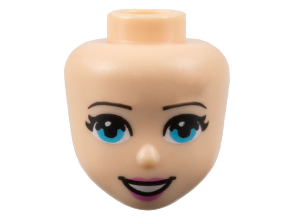 Mini Doll, Head Friends with Black Eyebrows, Medium Azure Eyes, Dark Pink Lips, and Open Mouth Smile with Teeth Pattern