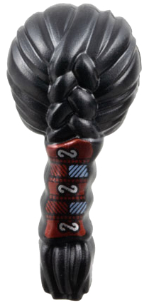 Minifigure, Hair Female Long Thick Braid with Dark Red, Silver, and Bright Light Blue Wrap Pattern