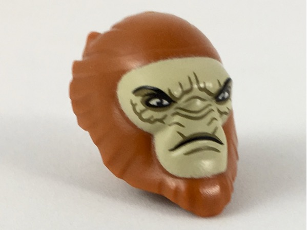 Minifigure, Head, Modified Hylobon with Tan Face and Closed Mouth Frown Pattern