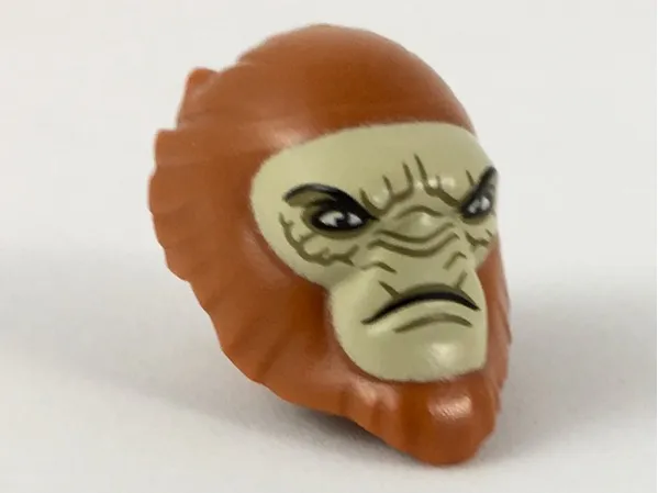 Minifigure, Head, Modified Hylobon with Tan Face and Closed Mouth Frown Pattern
