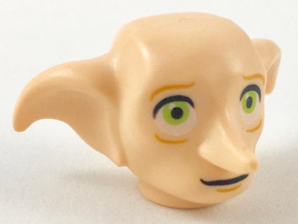 Minifigure, Head, Modified Dobby with Lime Eyes and Slight Grin Pattern