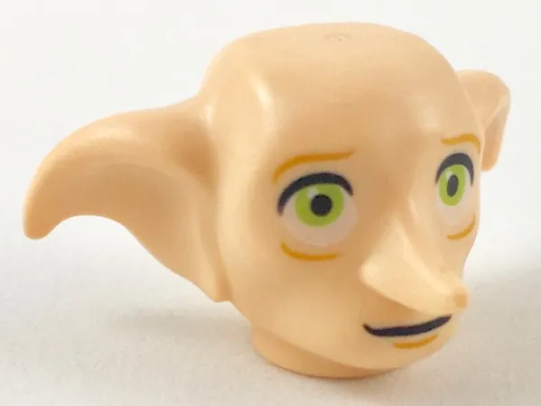 Minifigure, Head, Modified Dobby with Lime Eyes and Slight Grin Pattern
