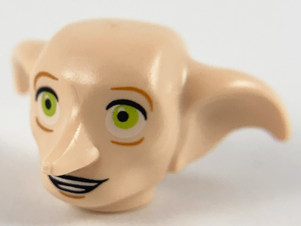 Minifigure, Head, Modified Dobby with Lime Eyes and Open Mouth Smile with Teeth Parted Pattern