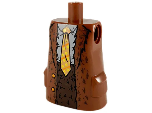 Torso Large, Long Coat with Molded Pockets with Light Bluish Gray Shirt, Orange and Yellow Tie, and Dark Brown Fur Pants Pattern