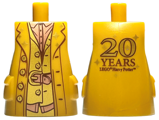 Torso Large, Long Coat with Molded Pockets with Broad Lapels, Copper Shirt and Belt, Pearl Gold Buckle and Vest, and '20 YEARS LEGO Harry Potter' on Back Pattern