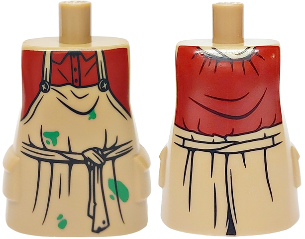 Torso Large, Long Coat with Molded Pockets with Apron, Dark Red Shirt, Green Paint Splotches, Black Tied Belt and Creases Pattern