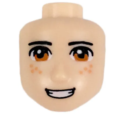 Mini Doll, Head Friends Male Large with Black Thin Eyebrows, Dark Orange Eyes, Nougat Freckles, and Open Mouth Smile with Teeth Pattern