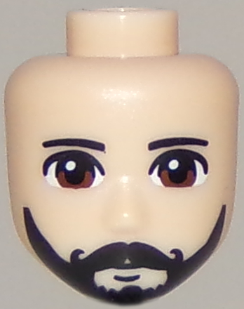 Mini Doll, Head Friends Male Large with Reddish Brown Eyes, Black Beard and Moustache Pattern