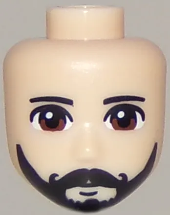 Mini Doll, Head Friends Male Large with Reddish Brown Eyes, Black Beard and Moustache Pattern