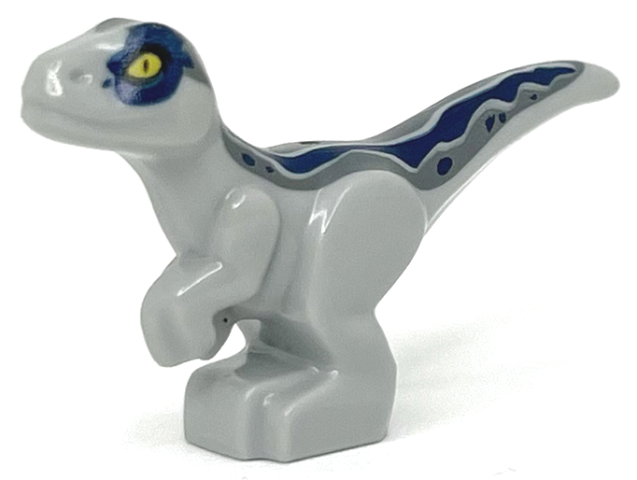 Dinosaur Baby Standing with Dark Blue and Dark Bluish Gray Stripes and Yellow Eyes Pattern (Jurassic World Blue)