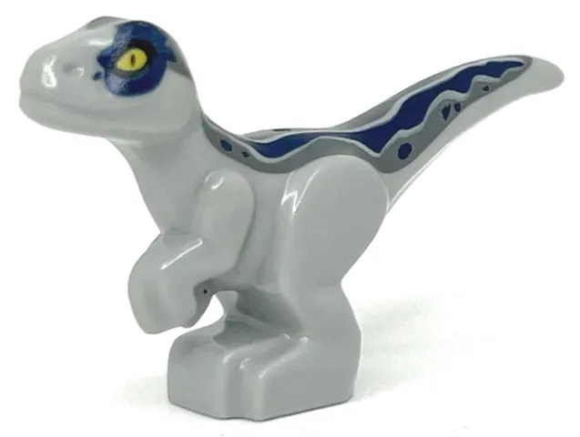 Dinosaur Baby Standing with Dark Blue and Dark Bluish Gray Stripes and Yellow Eyes Pattern (Jurassic World Blue)