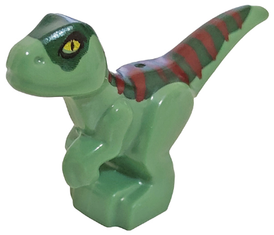 Dinosaur Baby Standing with Dark Green Back, Dark Red Stripes, and Yellow Eyes Pattern