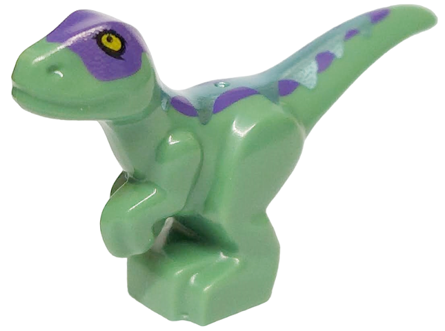 Dinosaur Baby Standing with Dark Purple Back, Metallic Light Blue Stripes, and Yellow Eyes Pattern