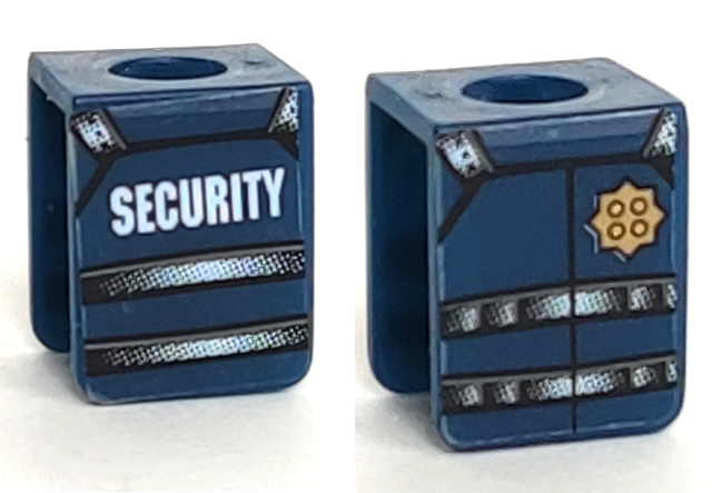 Minifigure Vest with Gold Badge on Front and White 'SECURITY' on Back Pattern (Stickers) - Set 7033