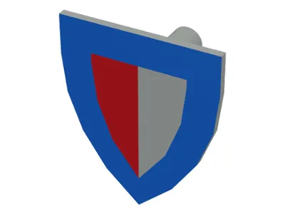 Minifigure, Shield Triangular Short with Red and Gray Halves and Blue Border Pattern