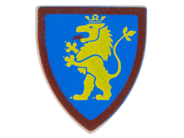 Minifigure, Shield Triangular Short with Yellow Lion Standing on Blue Background with Red Border Pattern