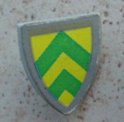 Minifigure, Shield Triangular Short with Green Chevrons on Yellow Background Pattern (Sticker) - Sets 375 / 6075