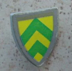Minifigure, Shield Triangular Short with Green Chevrons on Yellow Background Pattern (Sticker) - Sets 375 / 6075