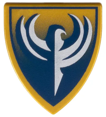 Minifigure, Shield Triangular Short with Dark Blue and Silver King Jayko Hawk Pattern