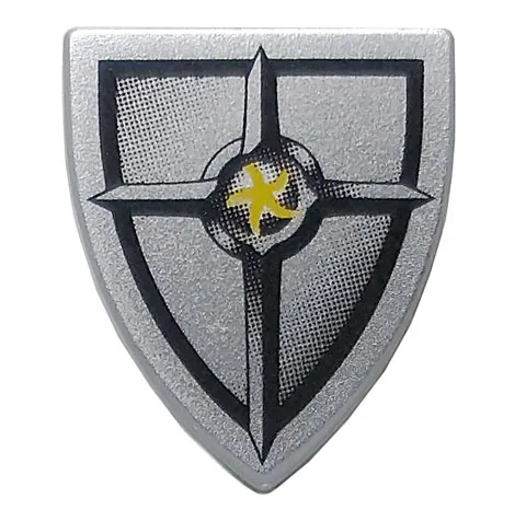Minifigure, Shield Triangular Short with Black and Silver Blacksmith Star Pattern
