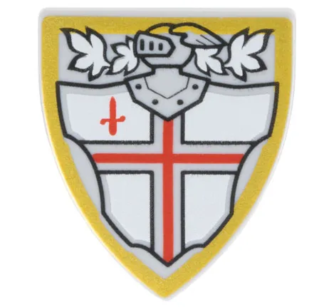 Minifigure, Shield Triangular Short with Red St. George's Cross and Helmet with Face Grille Pattern